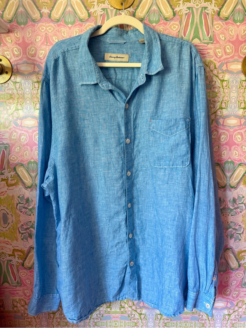 Tommy Bahama men’s linen top blue long sleeve button down shirt